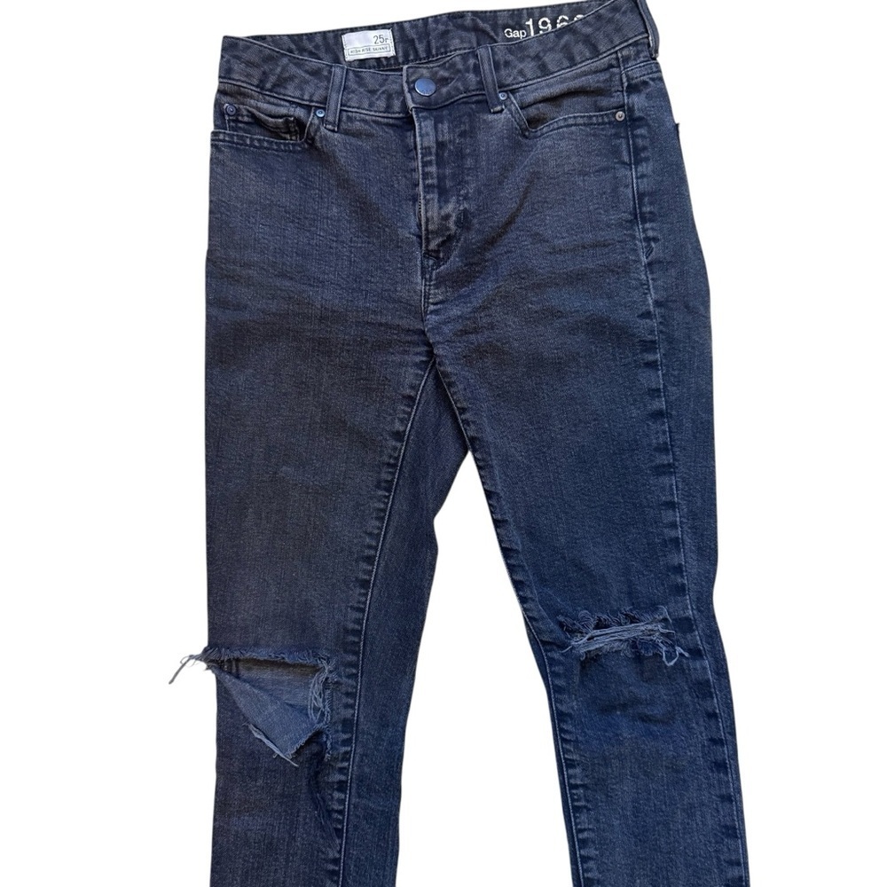 GAP Woman’s High Rise Black Distressed Skinny Straight Leg Jeans 25r - Picture 2 of 14
